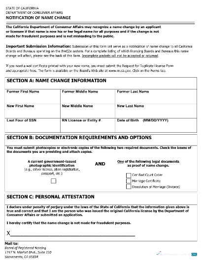 Download USA Department of costumer affairs of Sacramento name change certificate Photoshop template